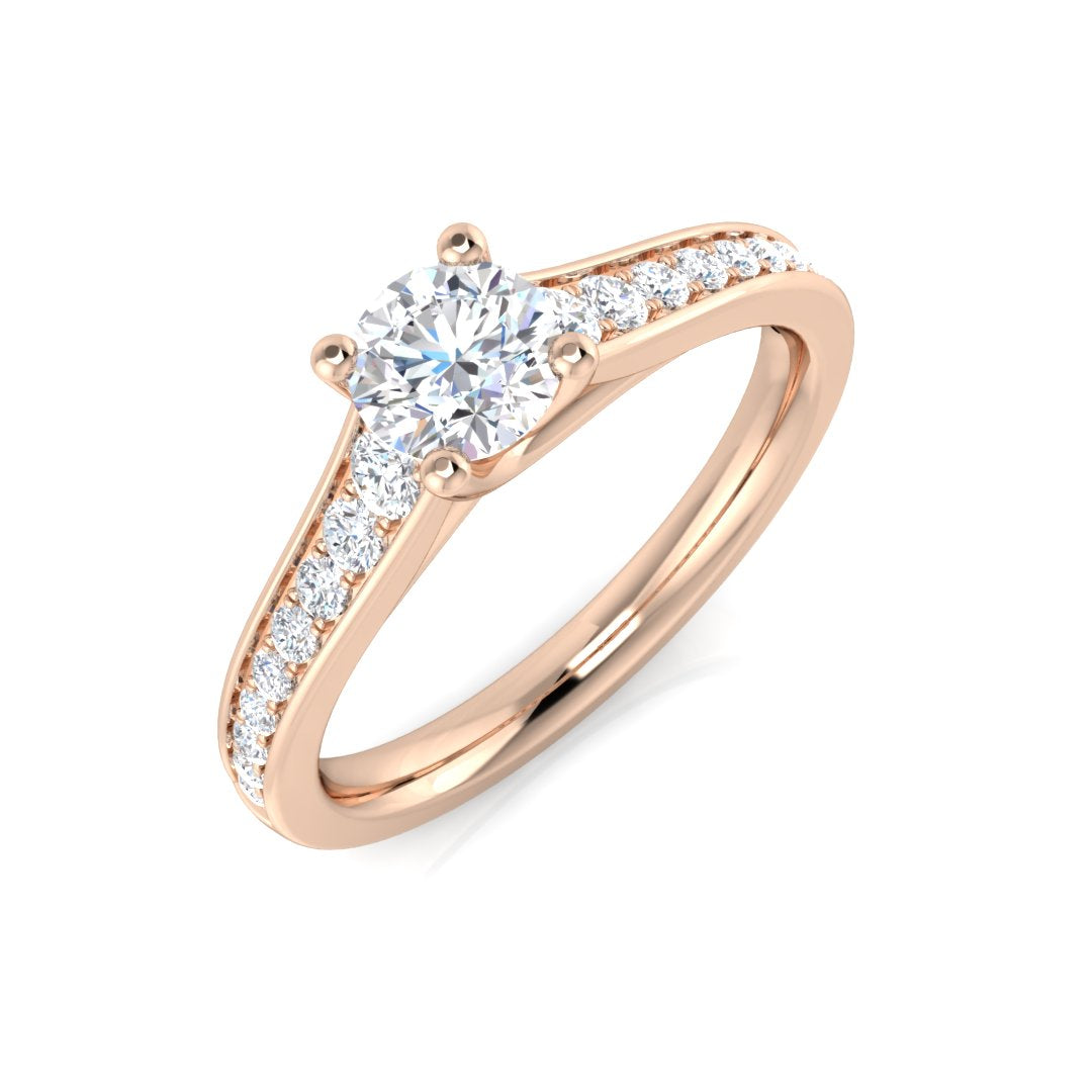 Round Solitaire Engagement Ring with Diamond Set Shoulders