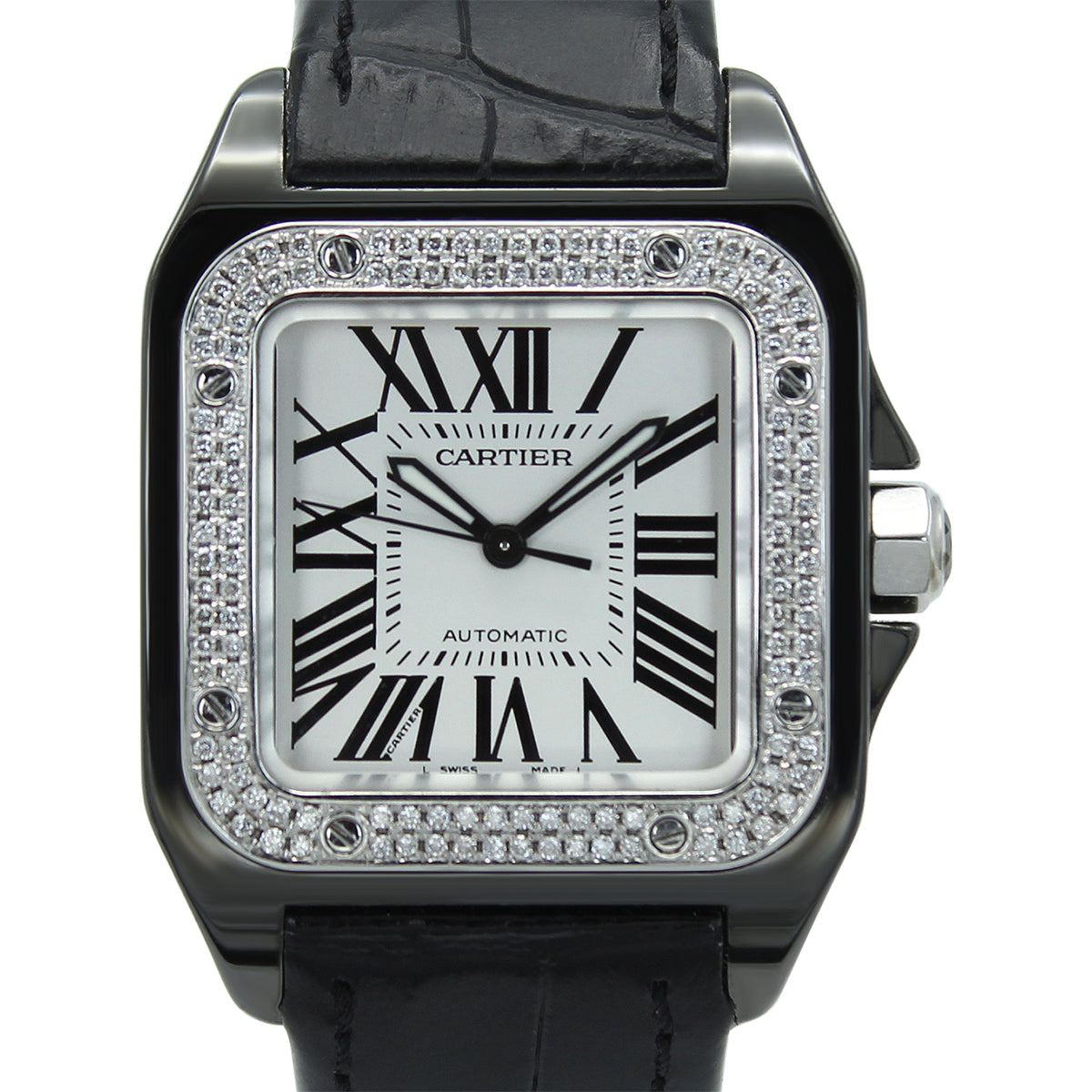 Cartier Santos 100 Midi 2878 (Custom PVD Case & Diamond Bezel)
