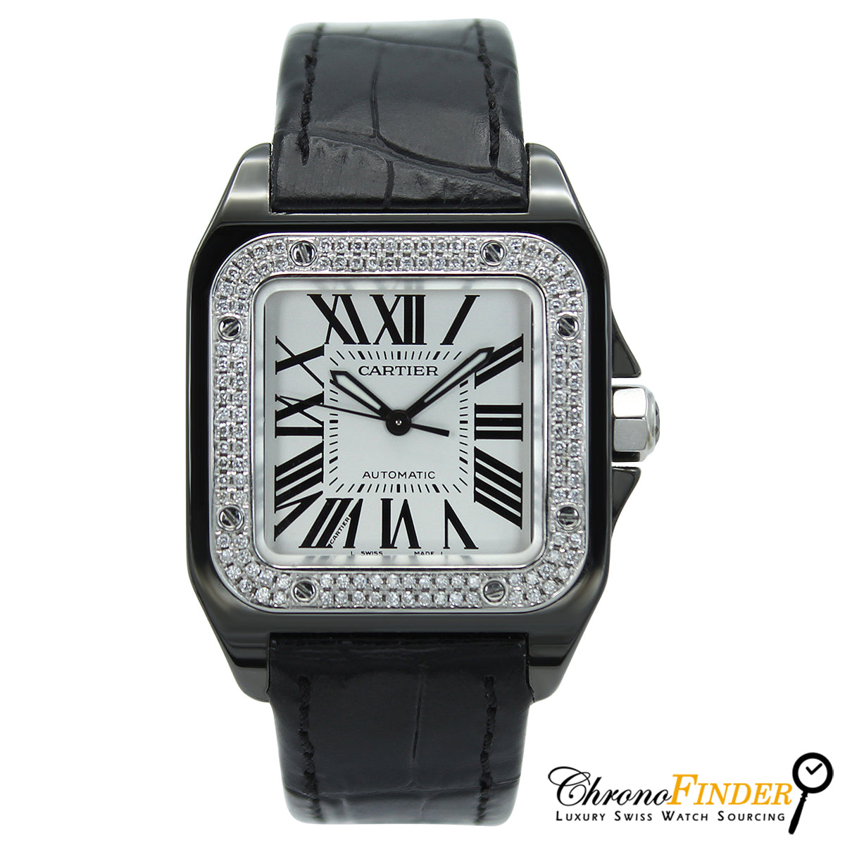 Cartier Santos 100 Midi 2878 (Custom PVD Case & Diamond Bezel)