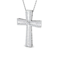 1.11ct Baguette & Round Cut Diamond Cross Pendant in 9k White Gold