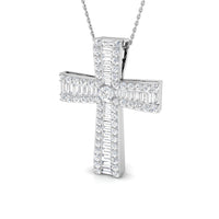 1.78ct Baguette & Round Cut Diamond Cross Pendant in 9k White Gold