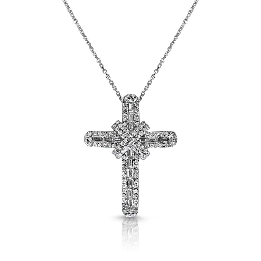 Baguette Diamond Cross Pendant - Small - 0.52ct - White Gold