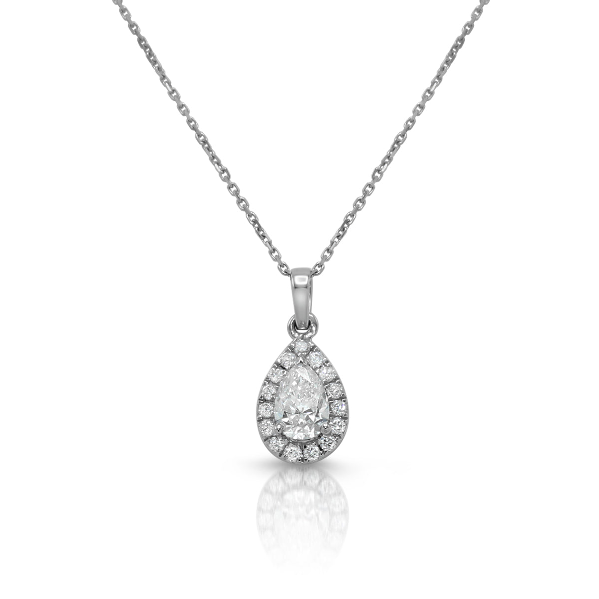 Pear Halo Pendant - 0.59ct - White Gold