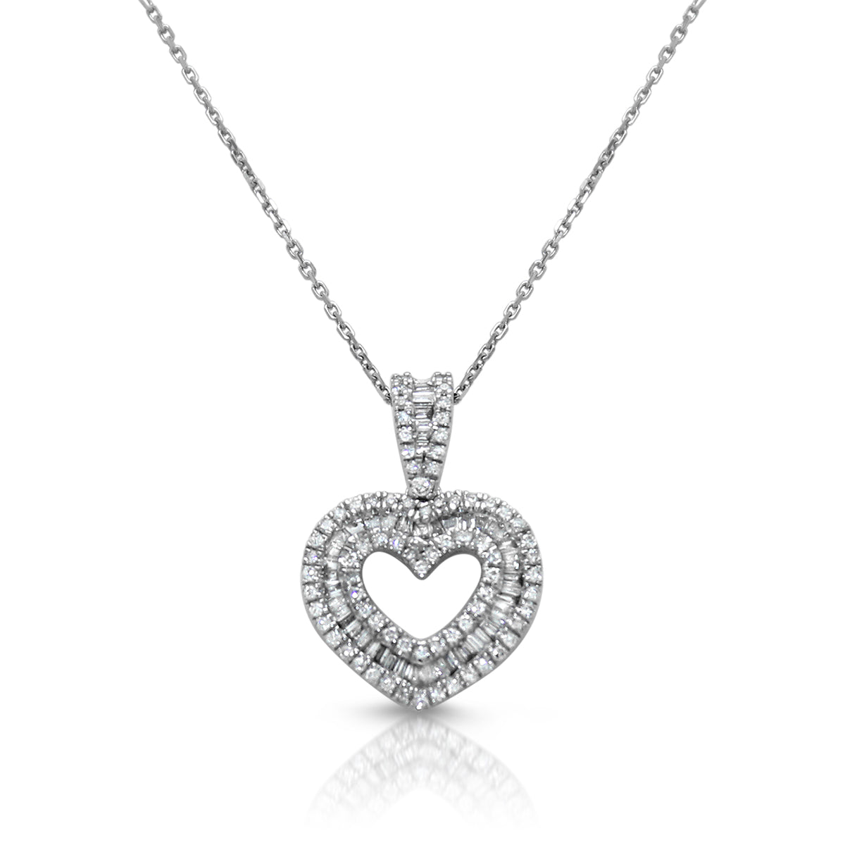 Baguette Heart Pendant - 0.48ct - White Gold