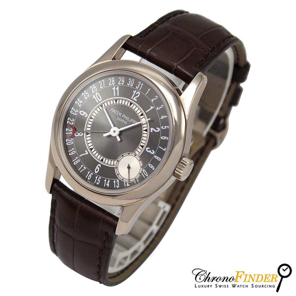 Patek Philippe Calatrava 6000G-010 white gold case black leather strap