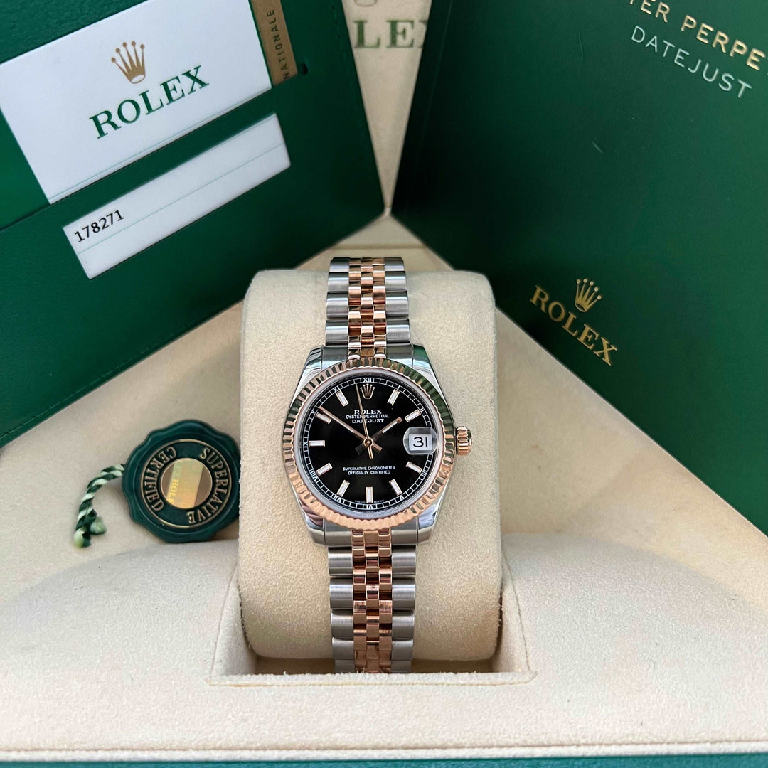 Rolex Datejust 31mm Midi 178271 Jubilee Bracelet Black Baton Dial