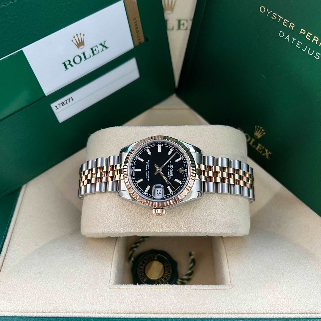 Rolex Datejust 31mm Midi 178271 Jubilee Bracelet Black Baton Dial