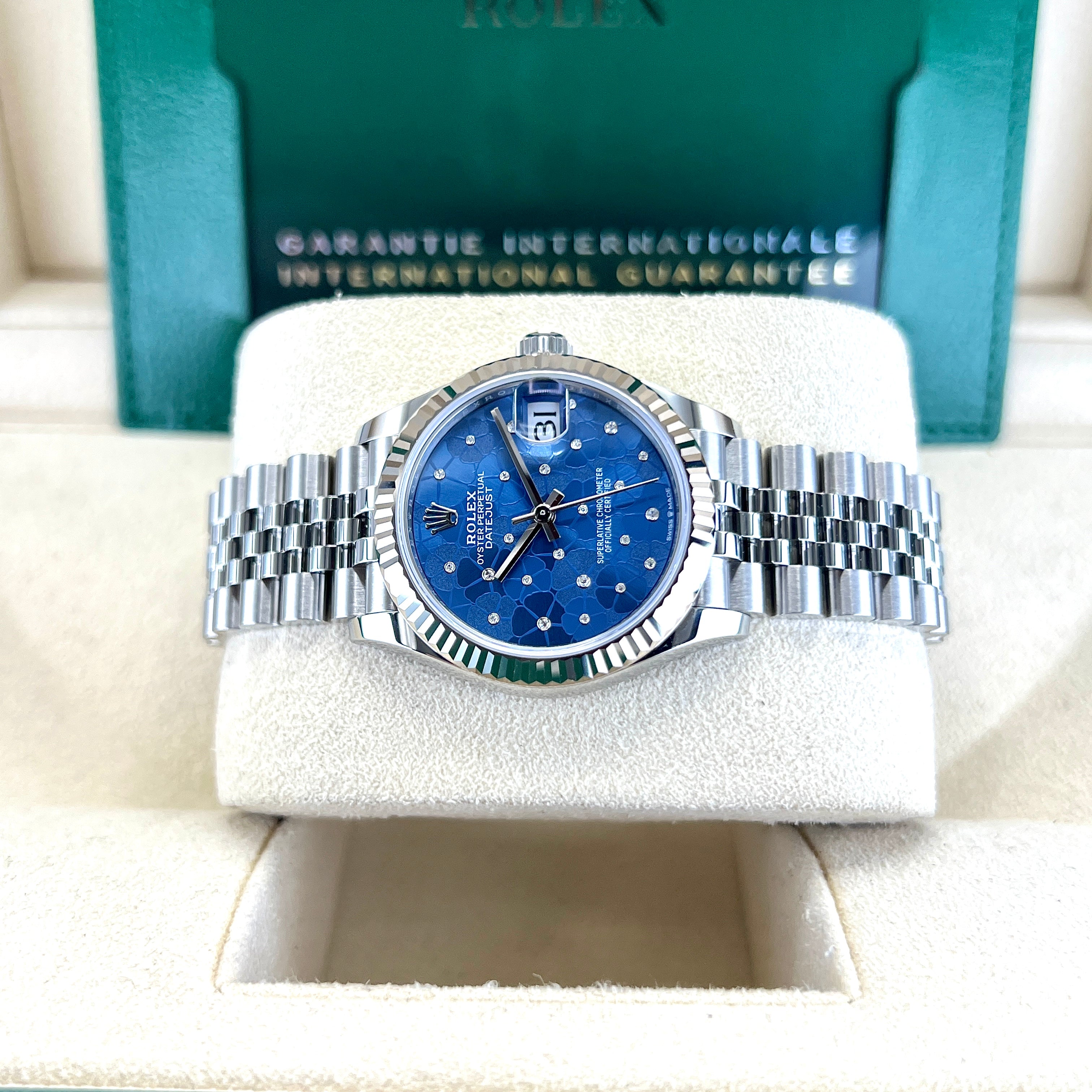 Datejust 31mm Midi 278274 (Blue Floral Motif Scattered Diamond Dial) Chronofinder Ltd