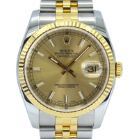 Datejust 36 116233 Champagne Dial with Baton Markers and Jubilee Bracelet