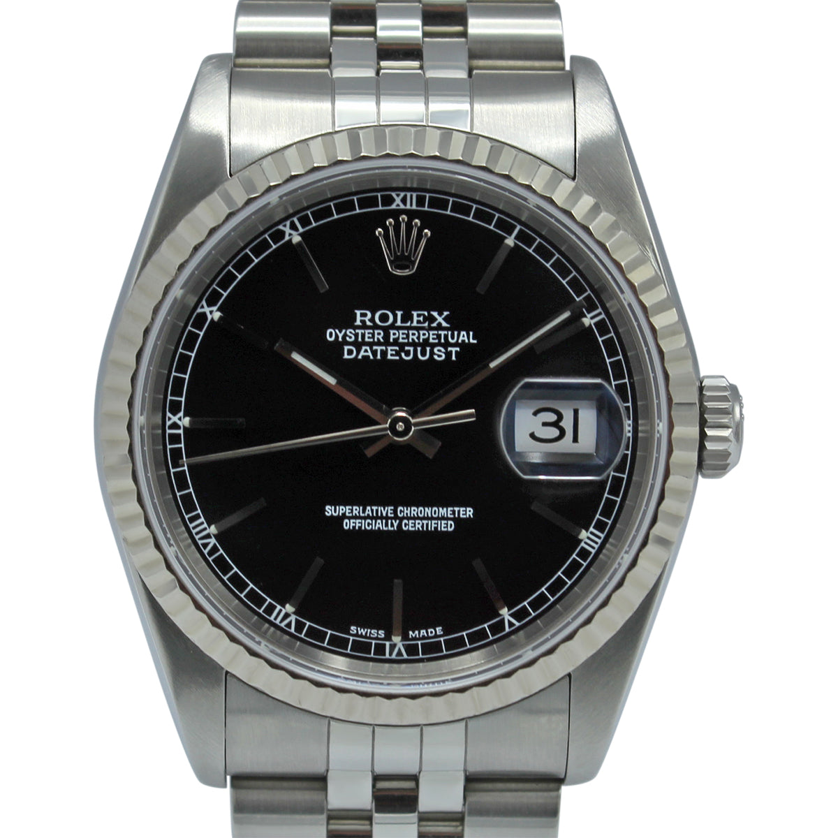 Rolex Datejust 36mm 16234 with Black Baton Dial and Jubilee Bracelet