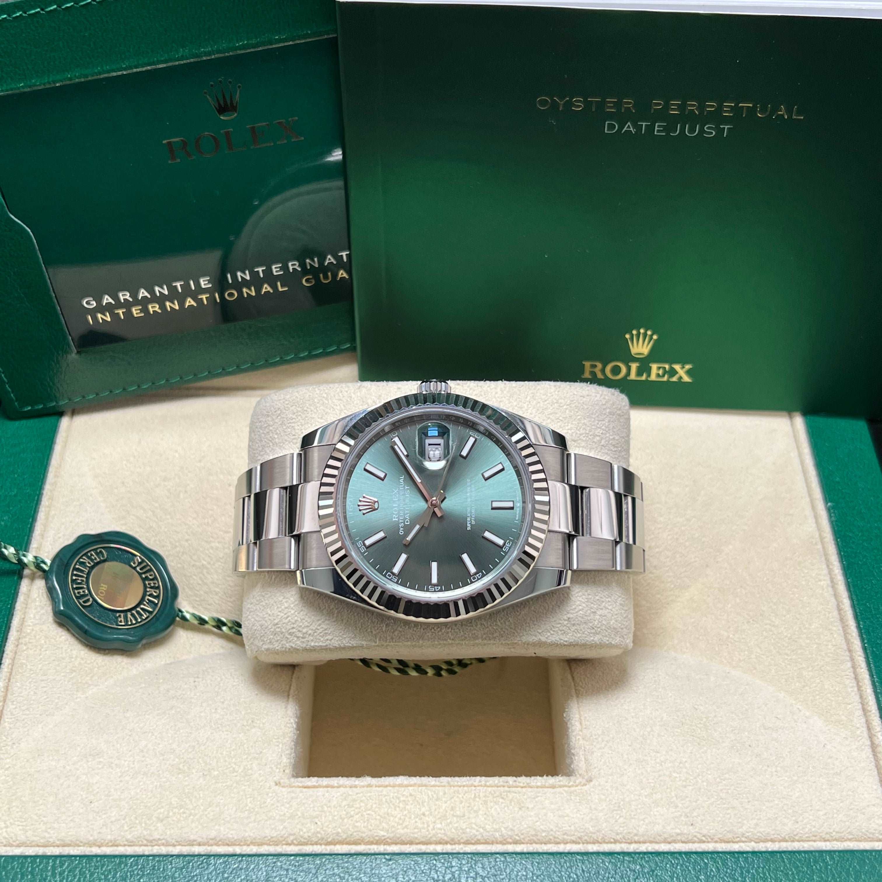 Datejust 41 126334 (Mint Green Baton Dial-Oyster) Chronofinder Ltd