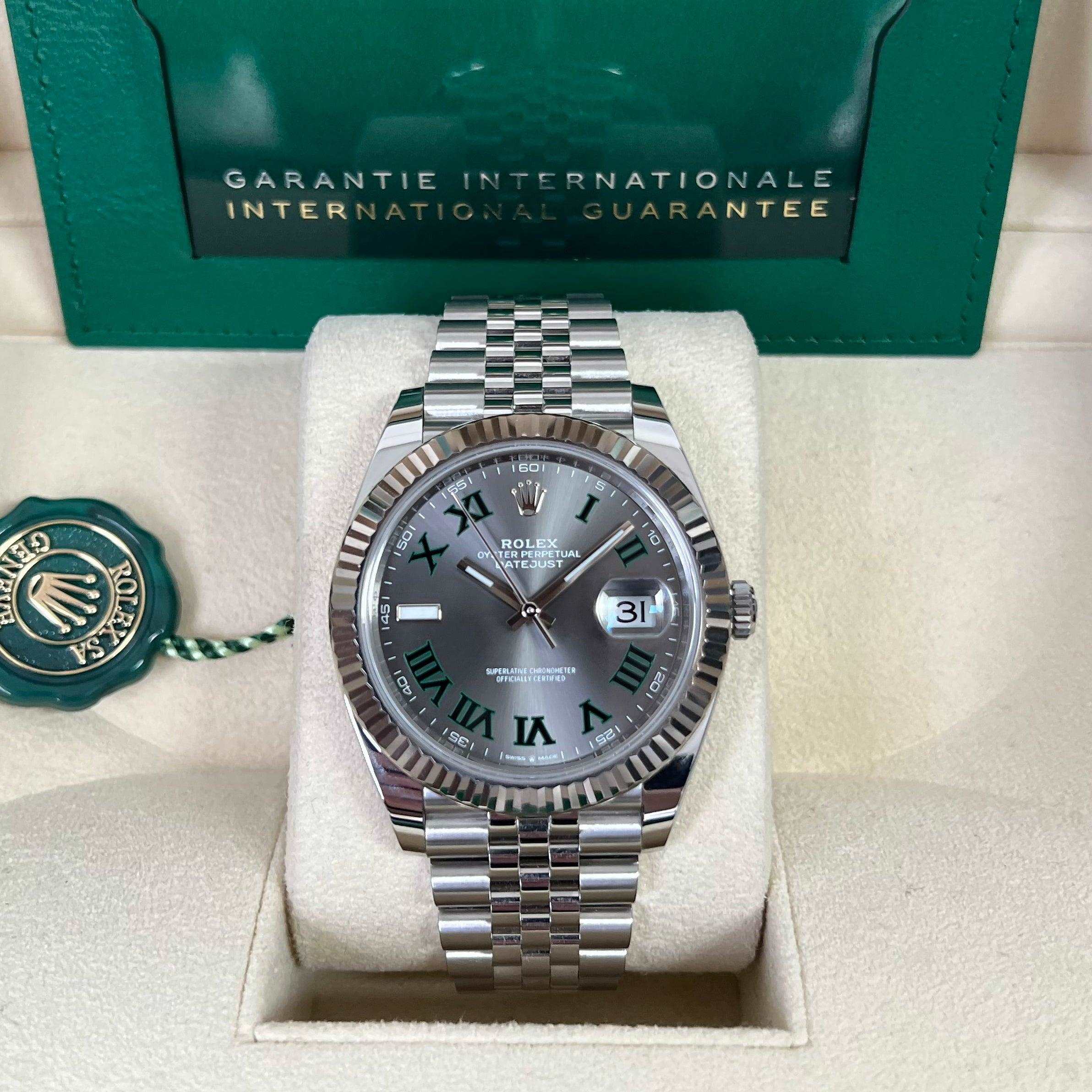 Rolex Datejust 41 126334 Stainless Steel Watch Featuring Wimbledon Dial and Fluted Bezel