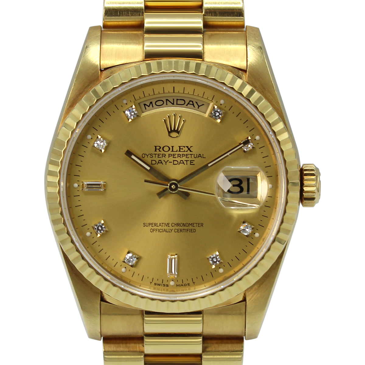 Rolex Day-Date 36 18238 Yellow Gold Watch with Champagne Diamond Dial