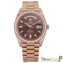 Rolex Day-Date 40 228345RBR with chocolate baguette diamond dial