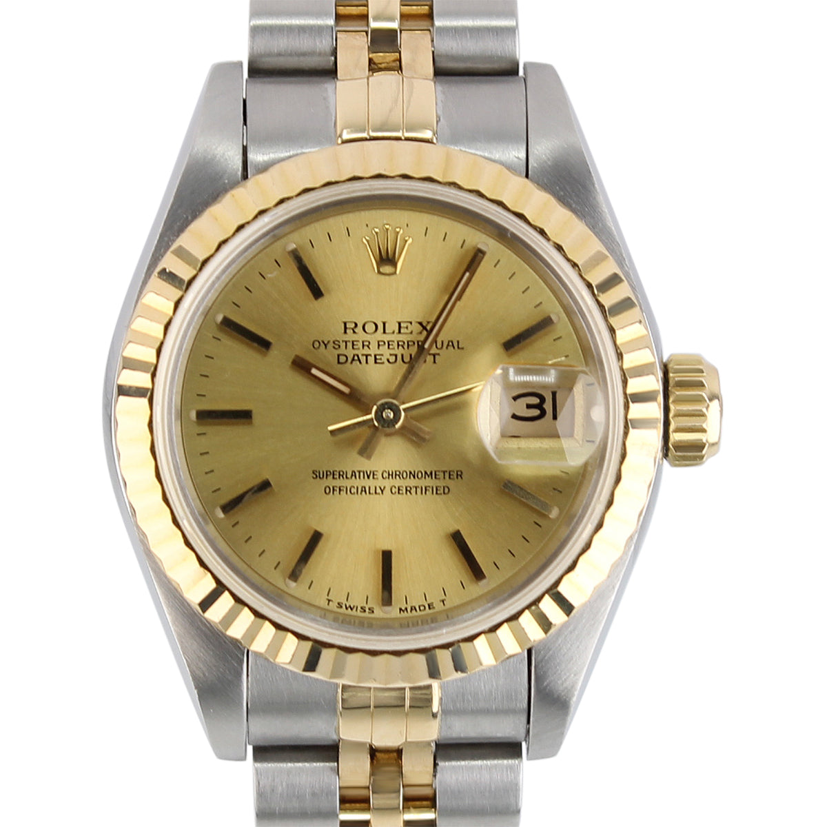 Rolex Lady-Datejust 26mm 69173 with Champagne Baton Dial and Gold Bracelet