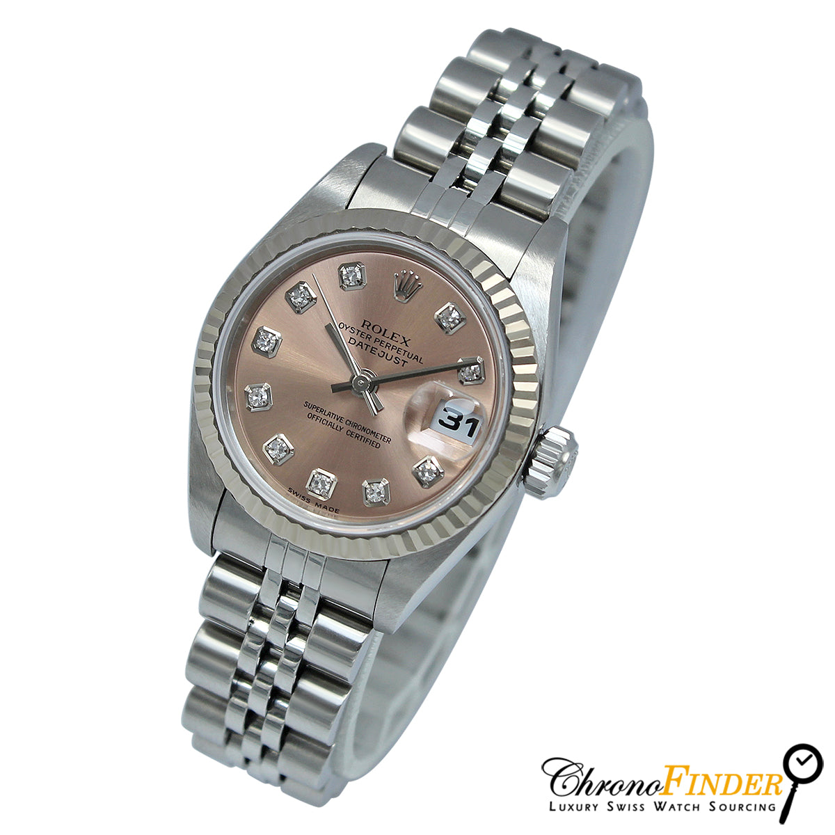 Close-up of Lady Datejust 26mm 79174 Pink Diamond Dial with Steel Bracelet