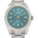 Rolex Milgauss 116400GV with a blue dial, showcasing a stainless steel case