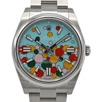 Rolex Oyster Perpetual 41mm model 124300 vibrant Celebration dial, featuring a stainless steel case