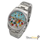 Rolex Oyster Perpetual 41mm model 124300  unique Celebration dial with vibrant colors and a stainless steel case