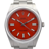 Rolex Oyster Perpetual 41mm model 124300 bold coral red dial and stainless steel case