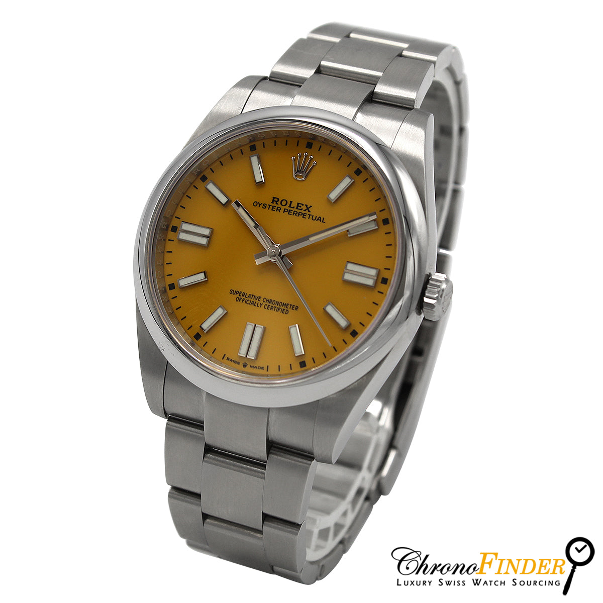 Rolex Oyster Perpetual 41mm model 124300 distinctive mustard yellow dial