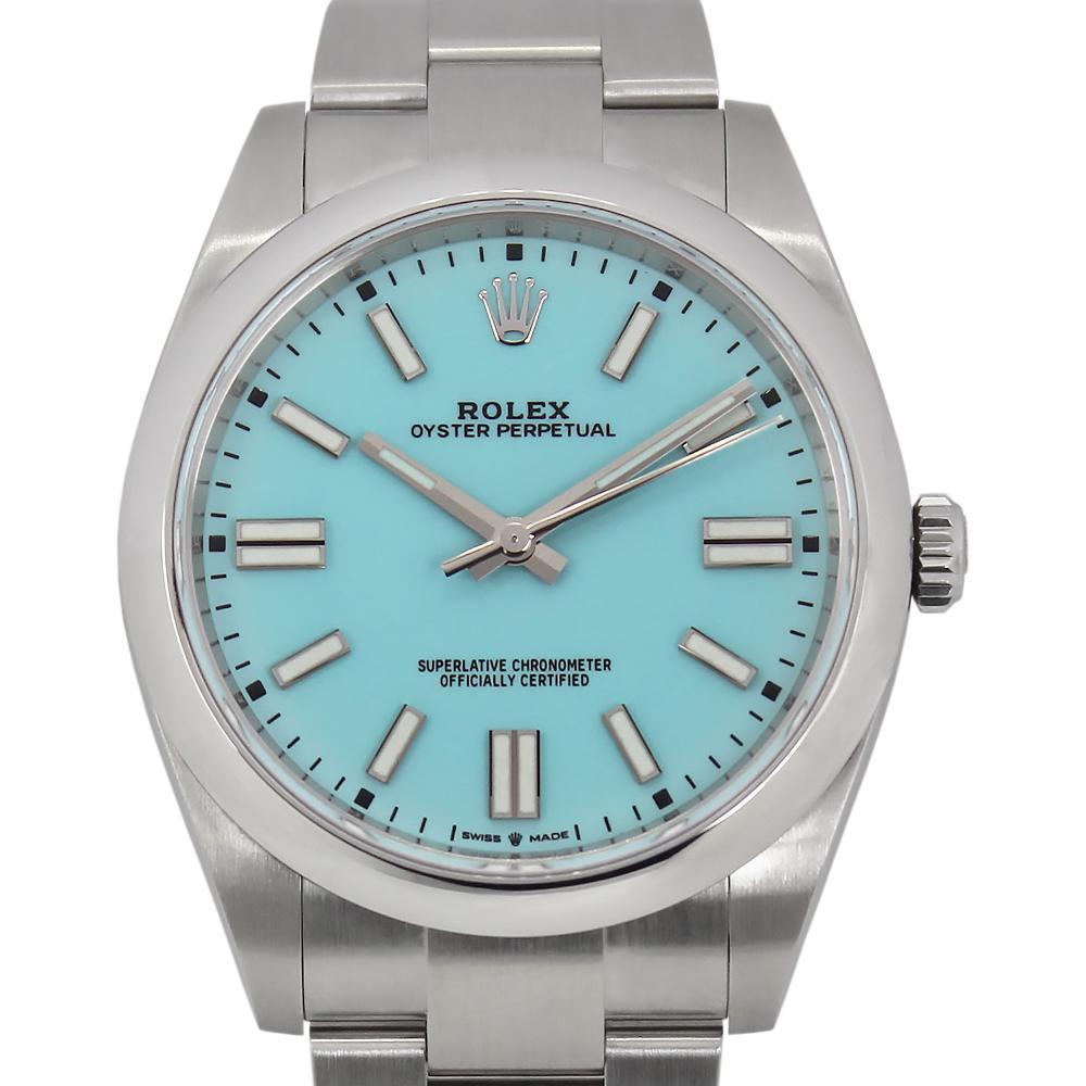 Rolex Oyster Perpetual 41mm model 124300 striking turquoise dial and stainless steel case