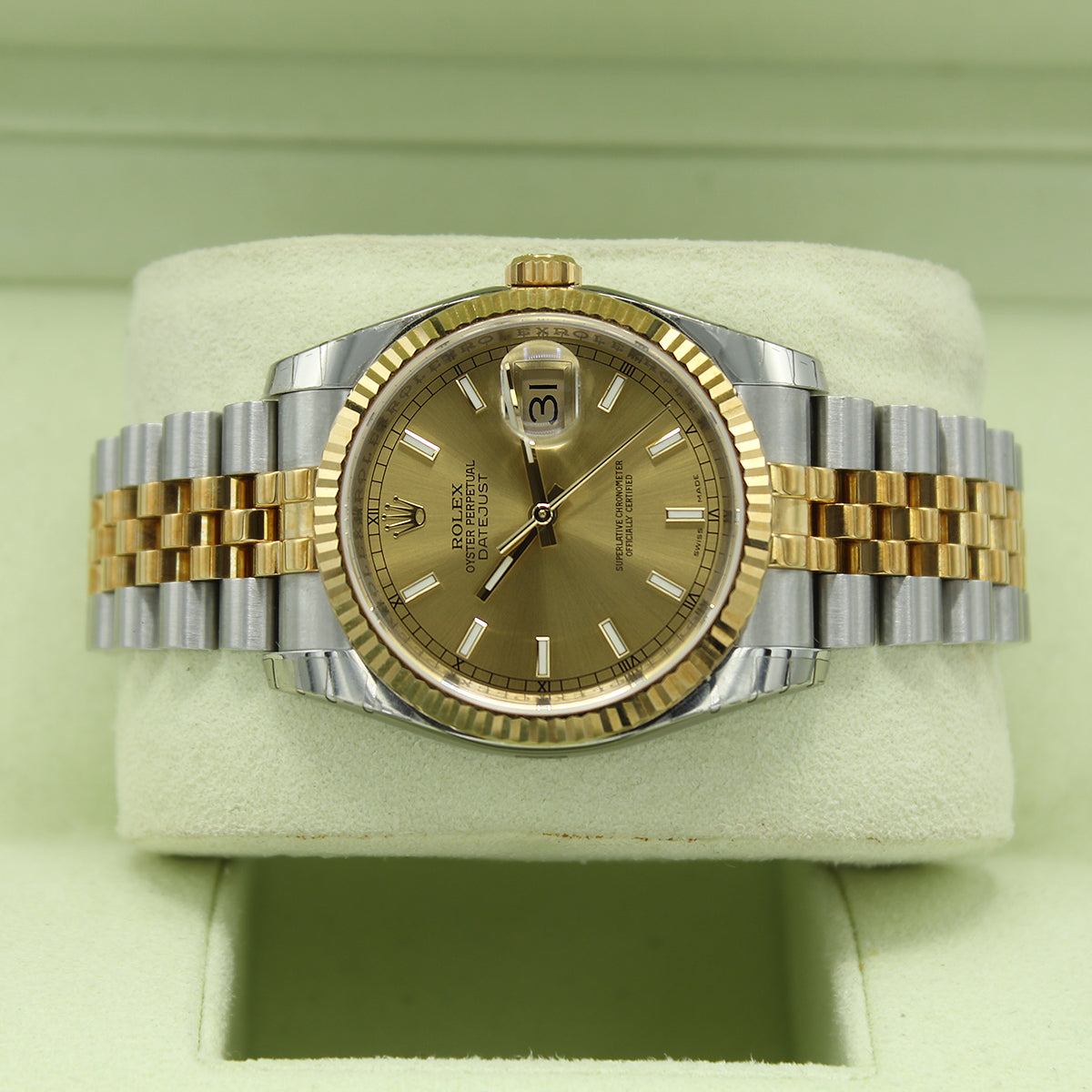 Datejust 36 116233 NOS Unworn Stickers (Champagne Baton Dial)