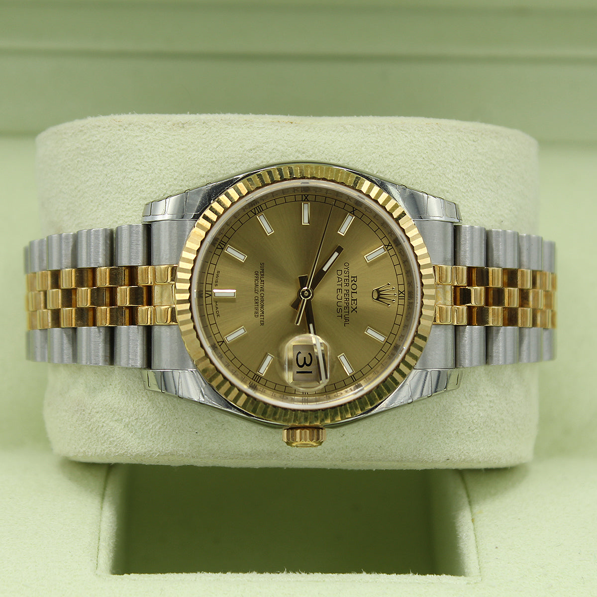 Datejust 36 116233 NOS Unworn Stickers (Champagne Baton Dial)