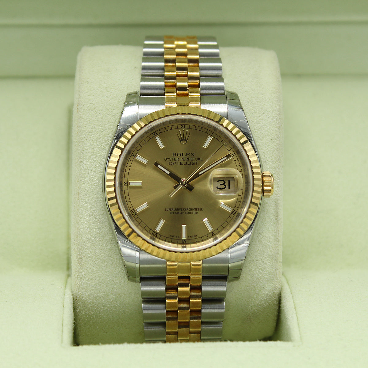 Datejust 36 116233 NOS Unworn Stickers (Champagne Baton Dial)