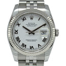 Rolex Datejust 36mm 116234 with White Roman Numeral Dial and White Gold Fluted Bezel