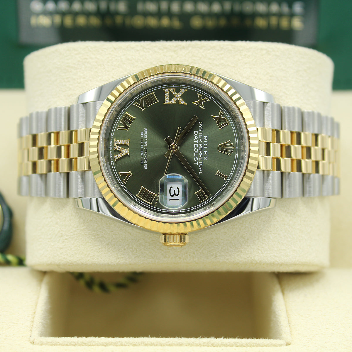 Datejust 36 126233 (Olive Green Roman Numeral Diamond 6 & 9) Jubilee Bracelet