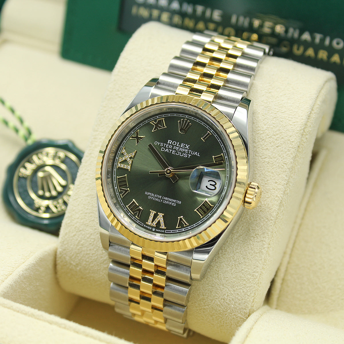 Datejust 36 126233 (Olive Green Roman Numeral Diamond 6 & 9) Jubilee Bracelet