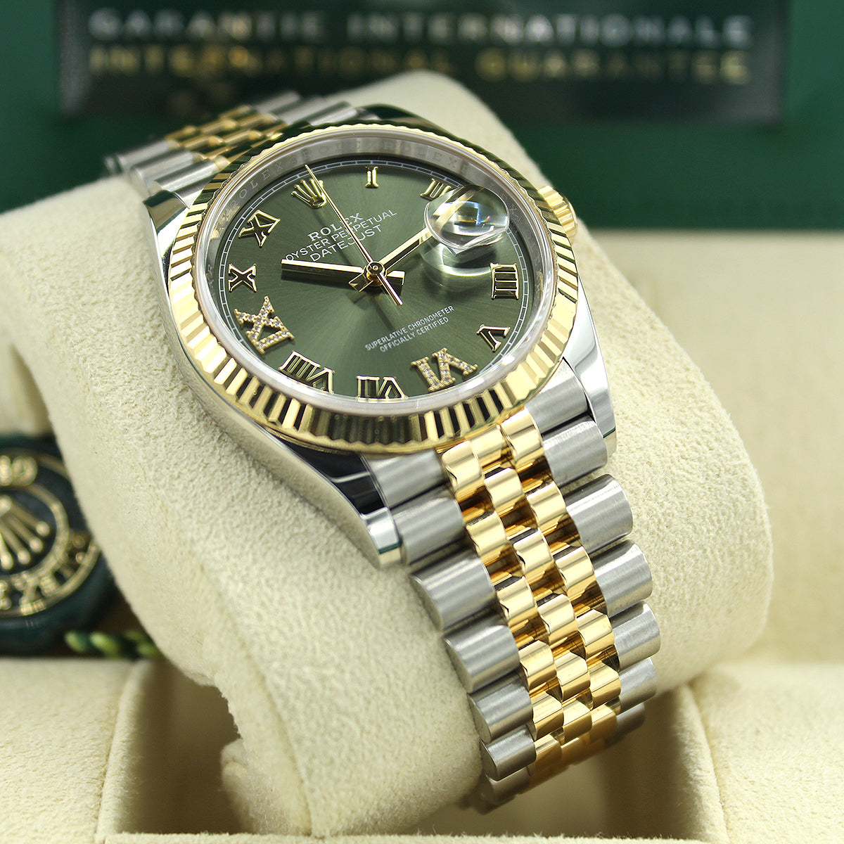 Datejust 36 126233 (Olive Green Roman Numeral Diamond 6 & 9) Jubilee Bracelet