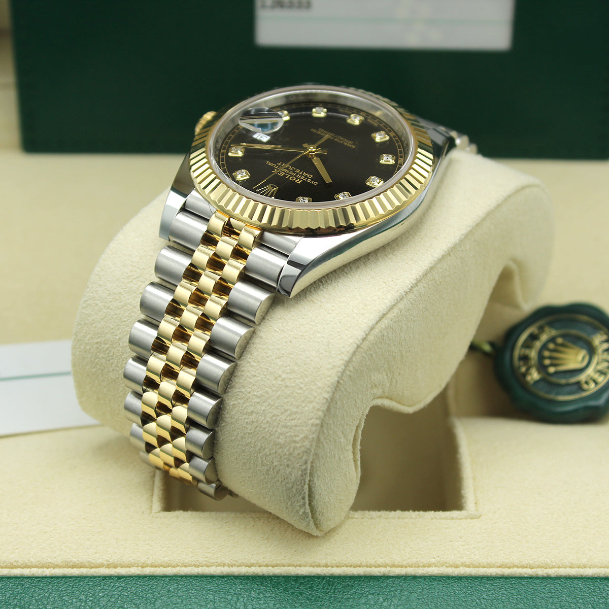 Gold rolex datejust black dial best sale