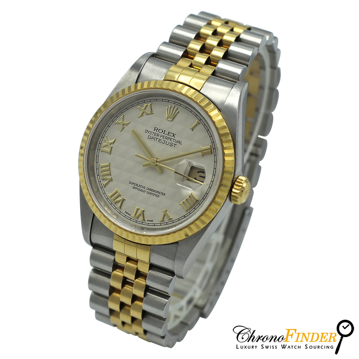 Rolex Datejust 36mm model 16233 with an ivory pyramid dial