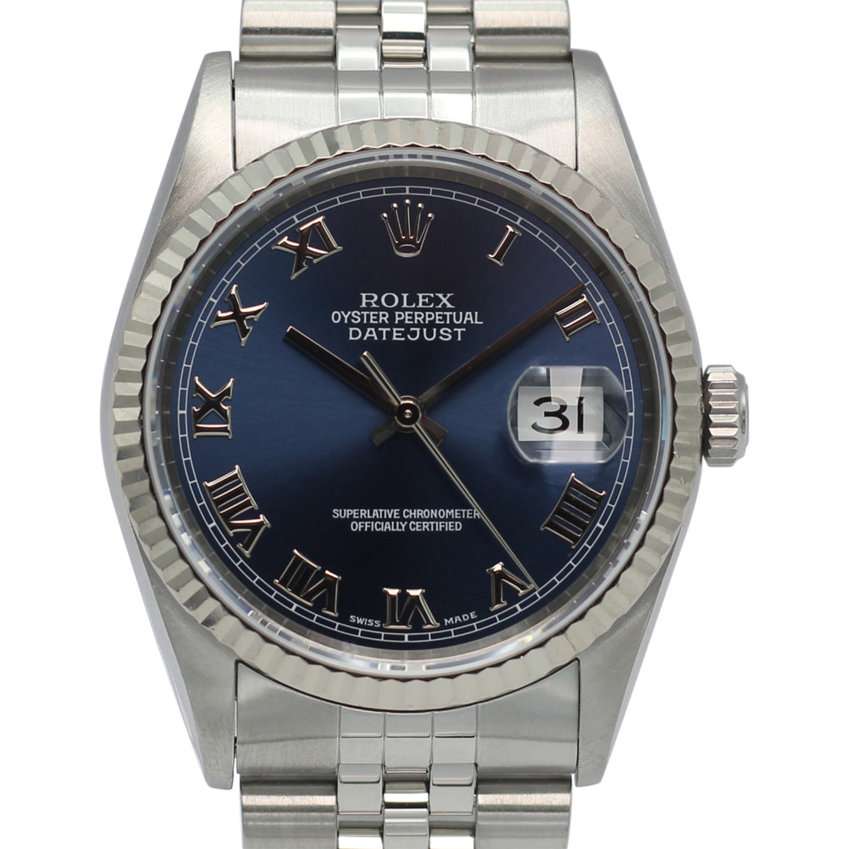 Rolex Datejust 36 16234 with Navy Blue Roman Numeral Dial and Fluted Bezel