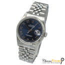 Side View of Rolex Datejust 36 16234 with Navy Blue Roman Numeral Dial and Fluted Bezel