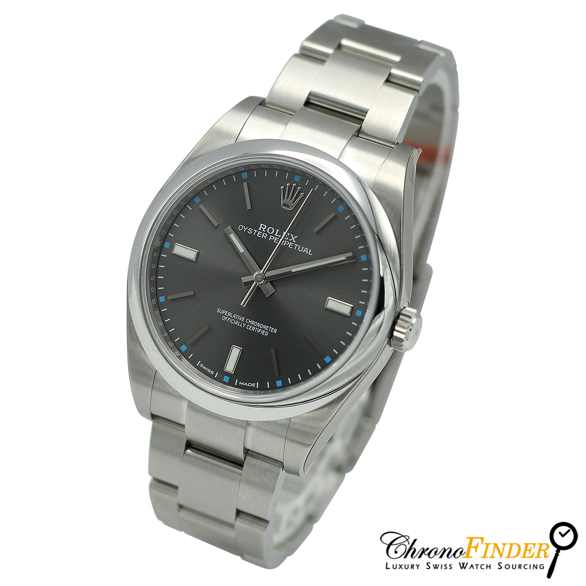 Rolex Oyster Perpetual 39mm model 114300 rhodium grey dial and stainless steel case