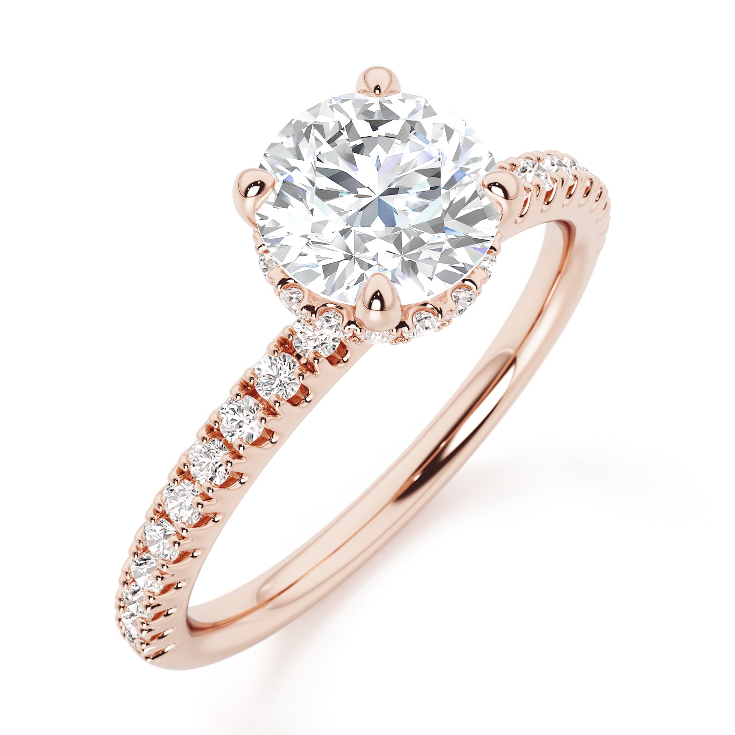 Round Brilliant Hidden Halo with Diamond Set Band