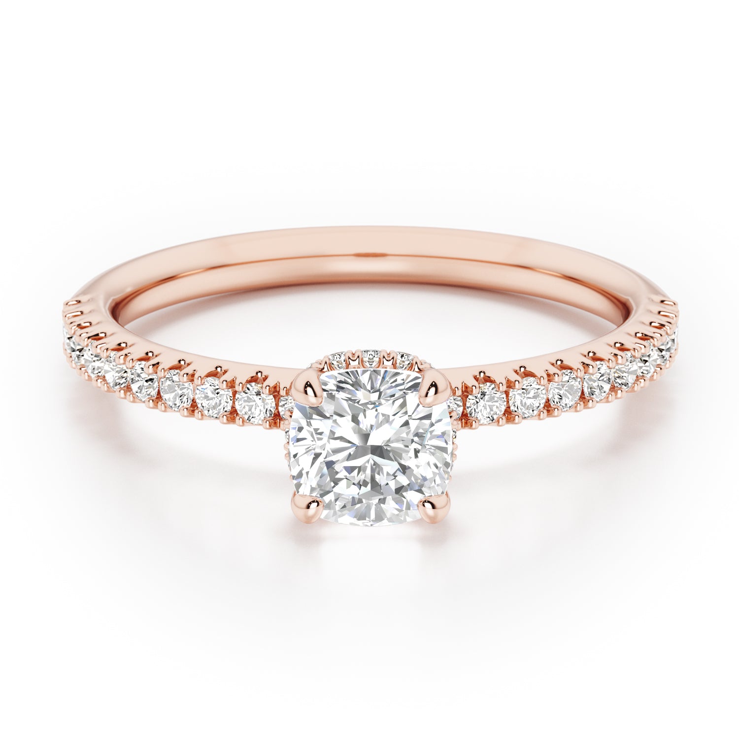 Cushion Solitaire Hidden Halo with Diamond Band