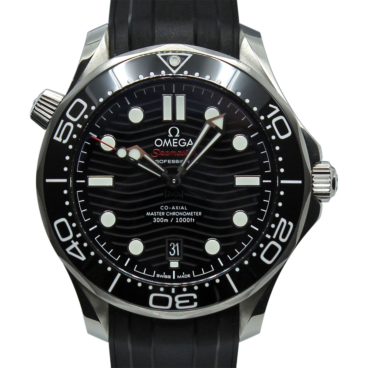 Close-up of a Seiko Seamaster Diver 300M wristwatch with a stainless steel bracelet