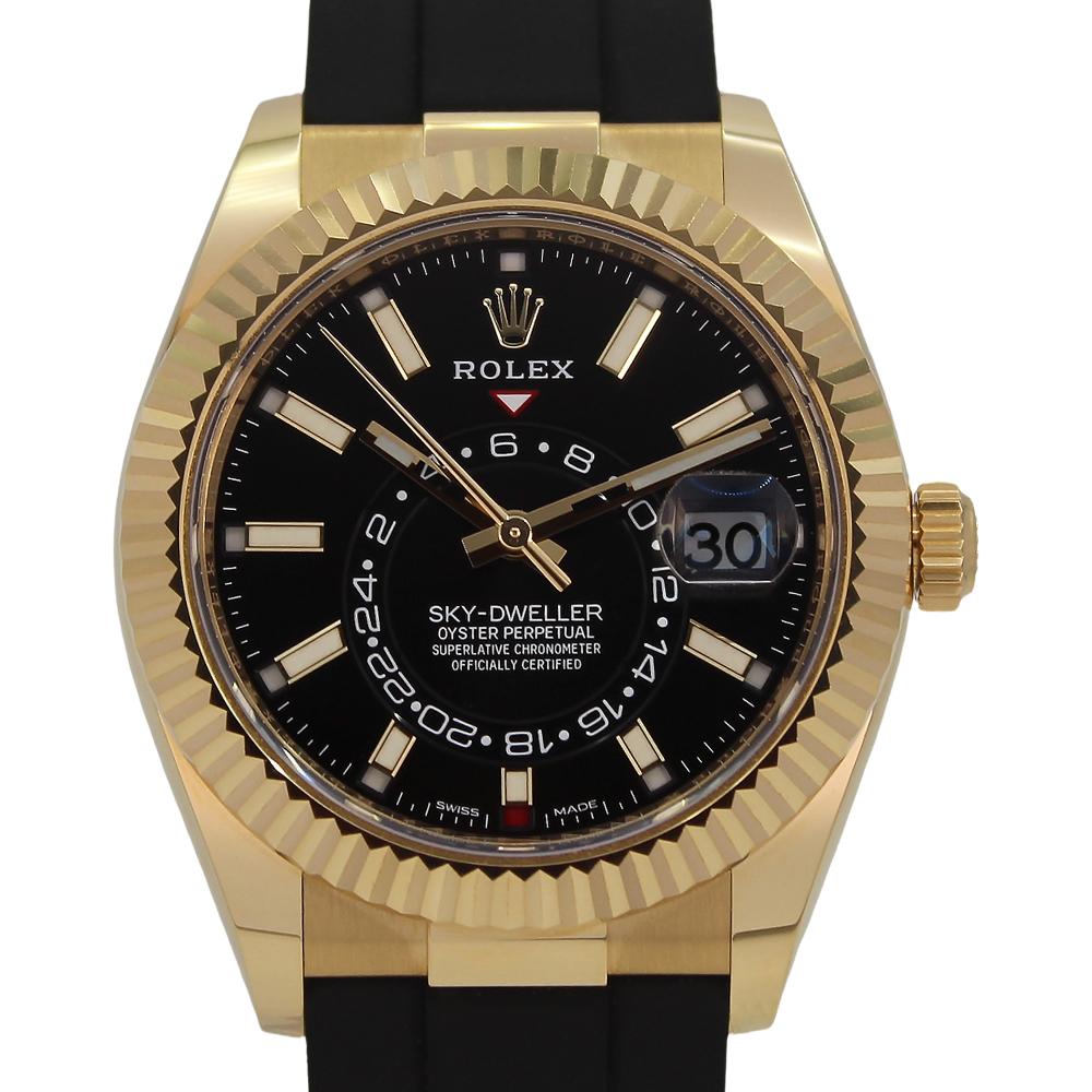 Rolex Sky-Dweller 326238 with a black baton dial and yellow gold case