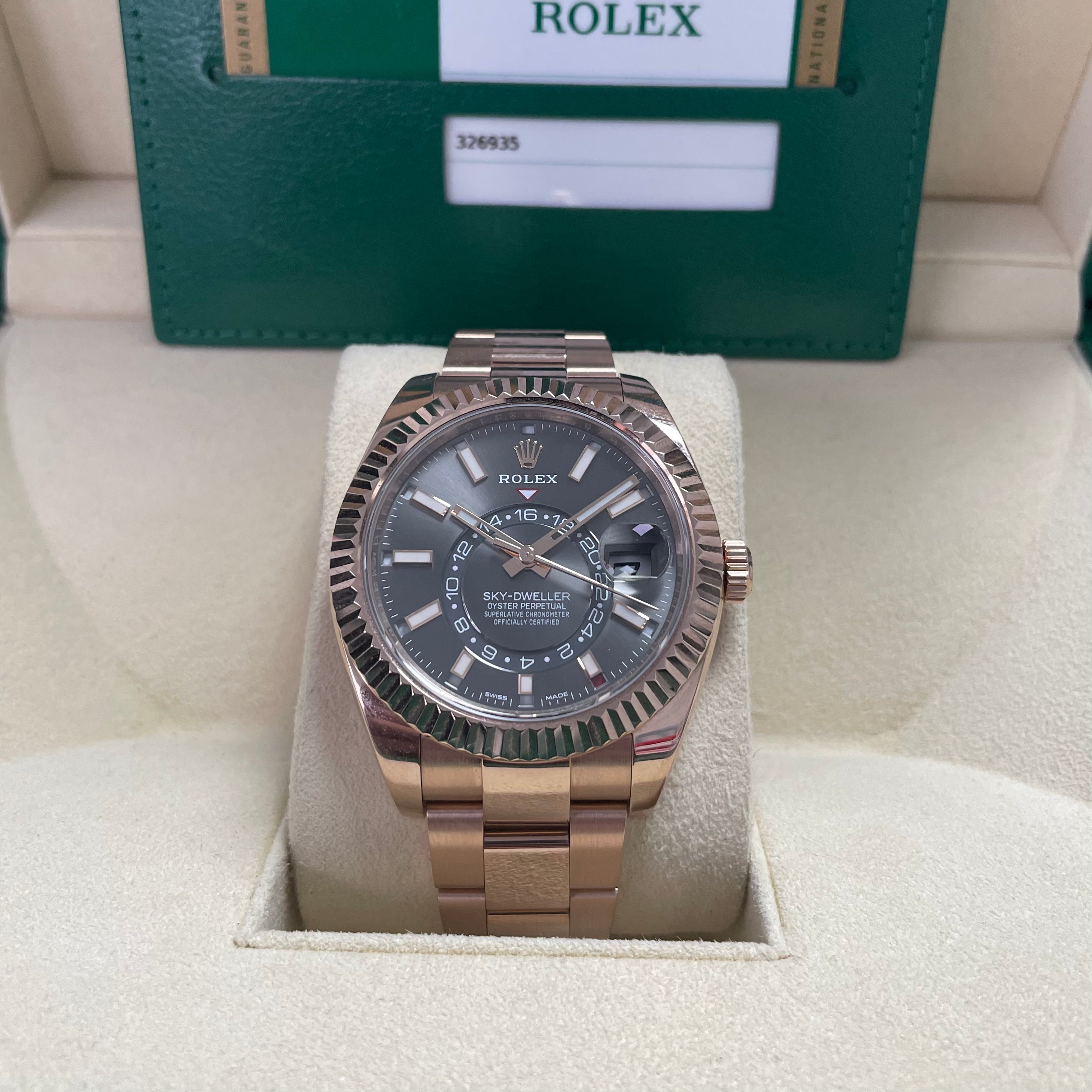 Rolex Sky-Dweller 326935 with a rhodium dial and Everose gold case