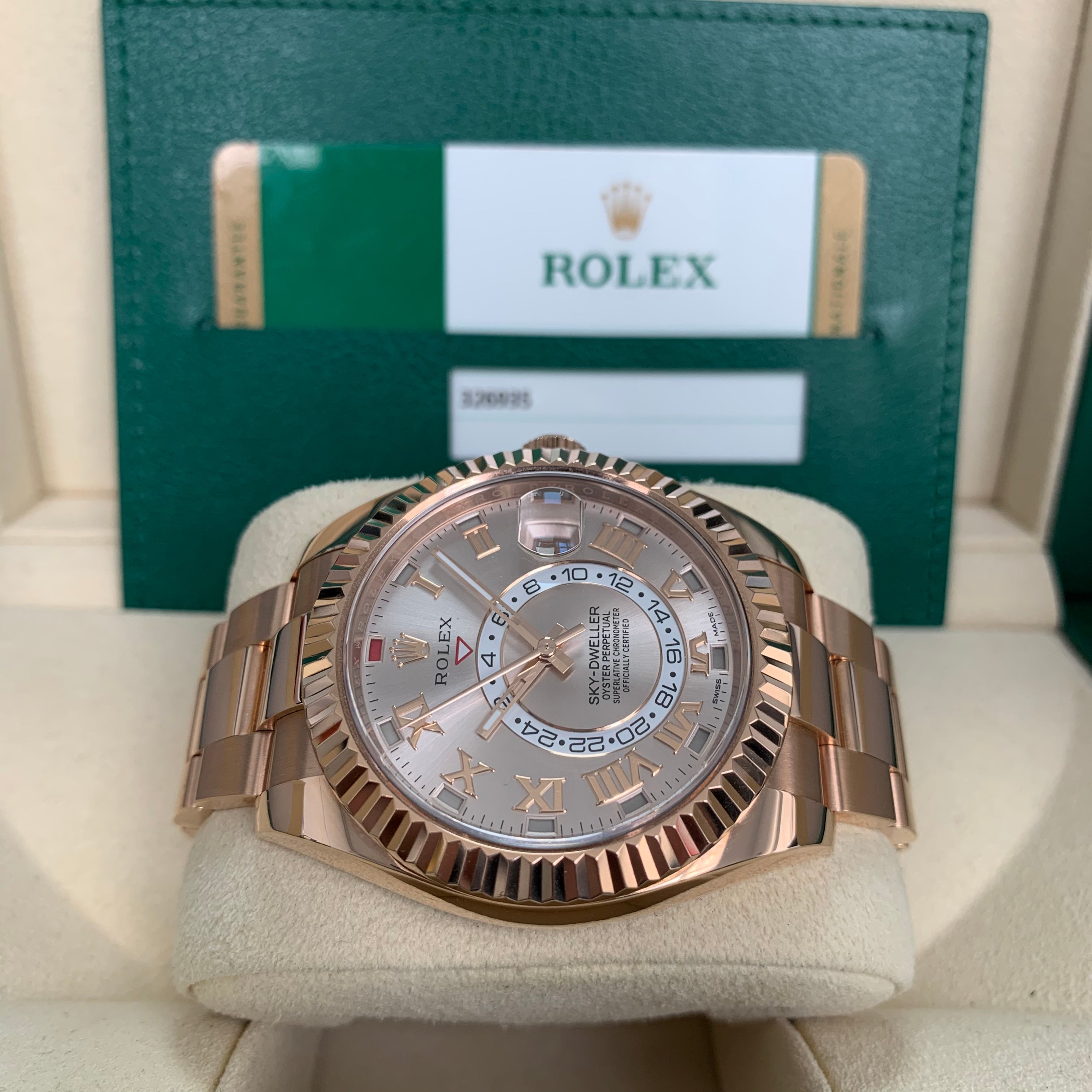 Rolex Sky-Dweller 326935 with a sundust Roman numeral dial and Everose gold case