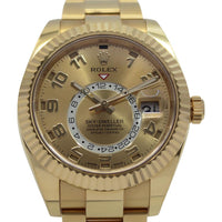 Rolex Sky-Dweller 326938 with a champagne Arabic numeral dial and yellow gold case