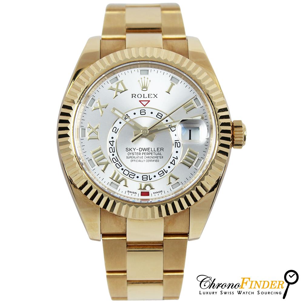 Rolex Sky-Dweller 326938 with a sundust Roman numeral dial and yellow gold case