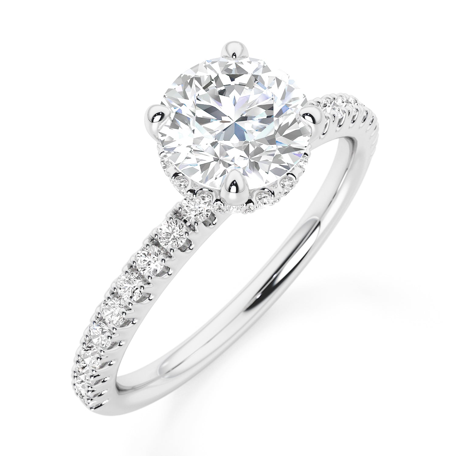 Round Brilliant Hidden Halo with Diamond Set Band