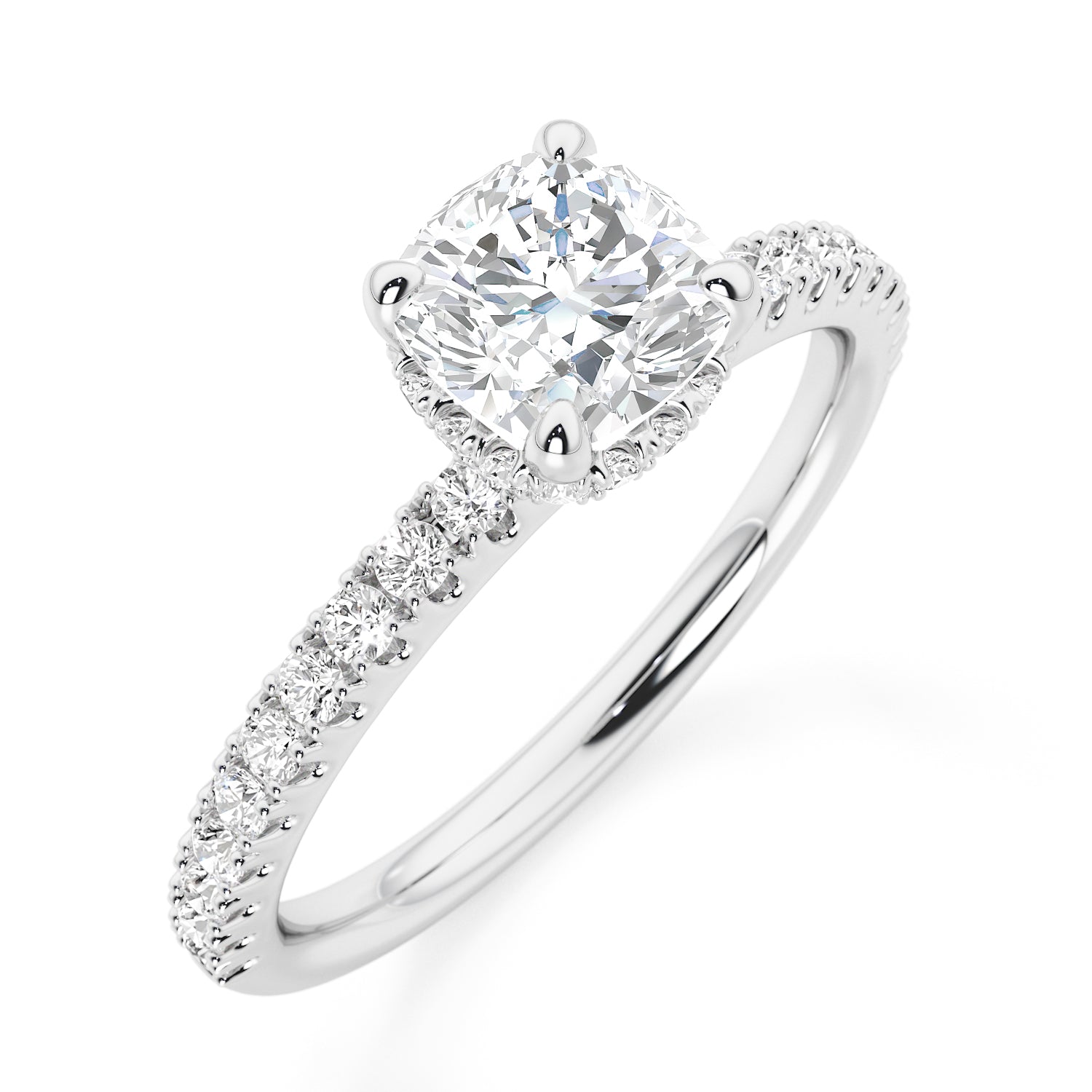 Cushion Solitaire Hidden Halo with Diamond Band