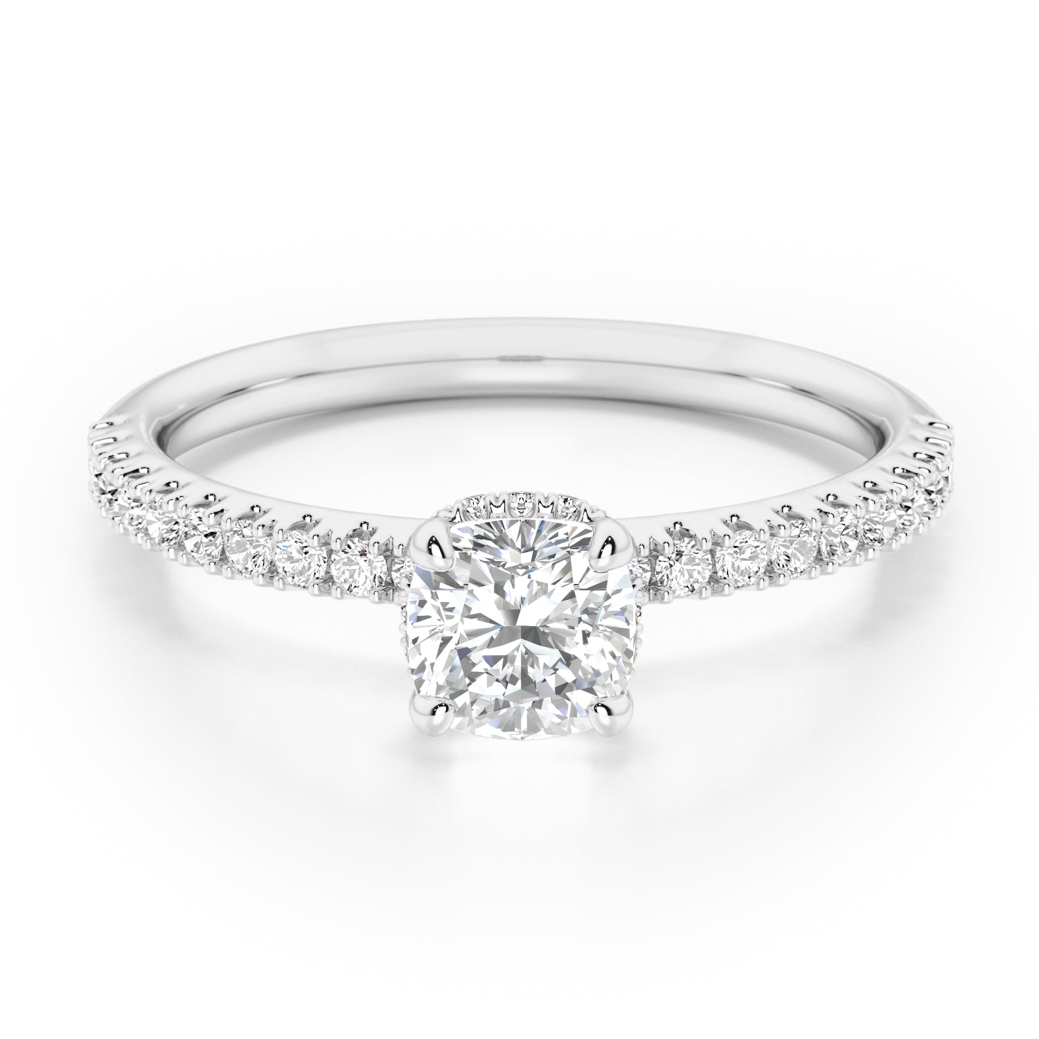 Cushion Solitaire Hidden Halo with Diamond Band