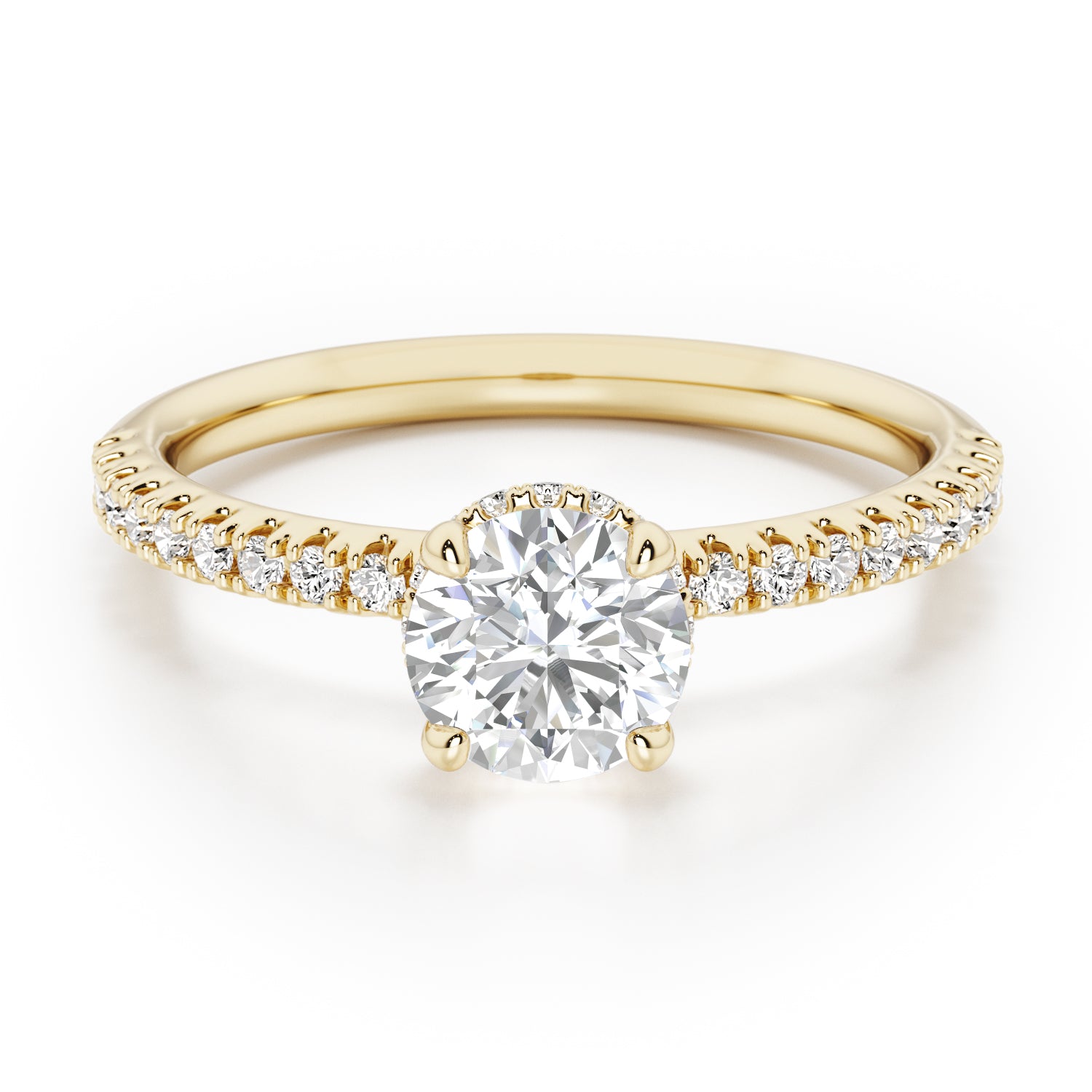 Round Brilliant Hidden Halo with Diamond Set Band